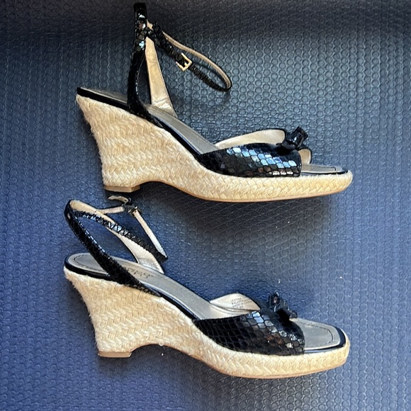 Franco Sarto Black Croc Espadrille Bow Wedge Sandals | Size 8.5 - Picture 5 of 11